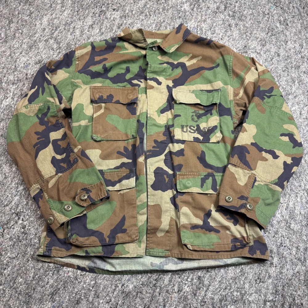 USMC Woodland Camo BDU Combat Jacket Medium Regular EGA Stencil Military Coat